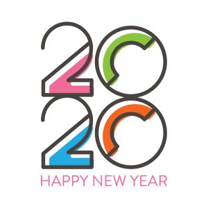 Happy New Year 2020 typography vector poster design illustration.	