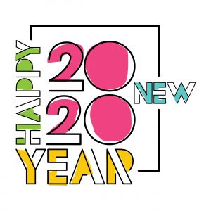 Happy New Year 2020 typography vector poster design illustration.	