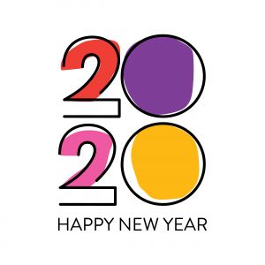 Happy New Year 2020 typography vector poster design illustration.	