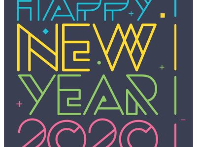 Happy New Year 2020 typography vector poster design illustration.	