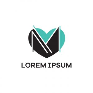 M letter logo design. Letter m in heart shape vector illustration.	
