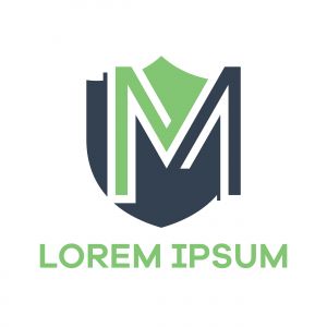M letter logo design. Letter m in shield vector illustration.	