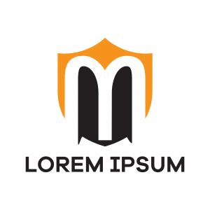 M letter logo design. Letter m in shield vector illustration.	