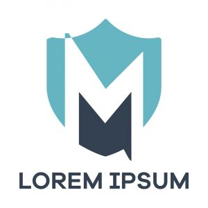 M letter logo design. Letter m in shield vector illustration.	