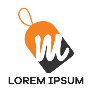 M letter logo design. Letter m in sale/discount tag vector illustration.	