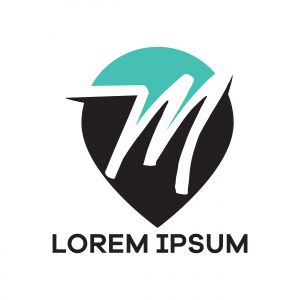 M letter logo design. Letter m in location pin shape vector illustration.	