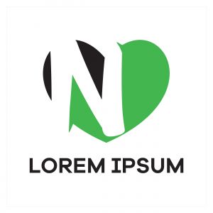 N letter logo design. Letter n in heart shape vector illustration.	