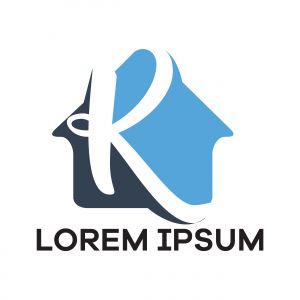 K letter logo design. Letter k in house shape vector illustration.	