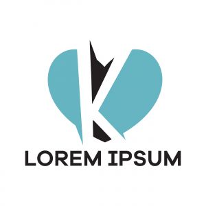 K letter logo design. Letter k in heart shape vector illustration.	
