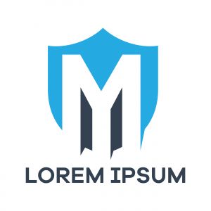 M letter logo design. Letter m in shield vector illustration.	