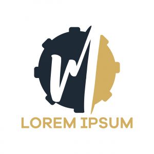 M letter logo design. Letter m in gear shape vector illustration.	