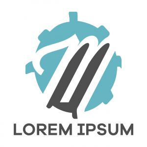 M letter logo design. Letter m in gear shape vector illustration.	