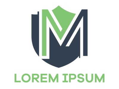 M letter logo design. Letter m in shield vector illustration.	