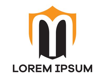 M letter logo design. Letter m in shield vector illustration.	