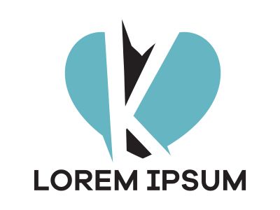 K letter logo design. Letter k in heart shape vector illustration.	
