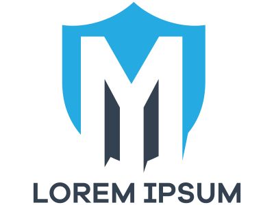 M letter logo design. Letter m in shield vector illustration.	