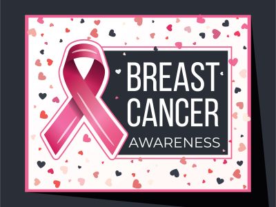 Breast cancer awareness campaign vector poster design. Strong woman breast protection message illustration.