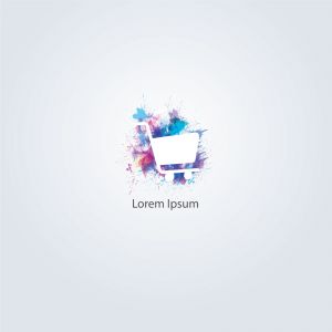 Shopping cart vector logo design, colorful trolley of goods illustration.	