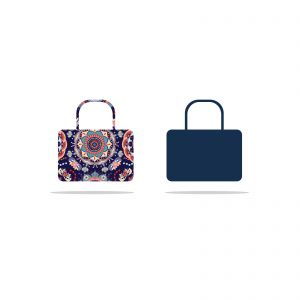Colorful shopping bag vector logo design, Flowers pattern bag vector, handbag icon illustration.	