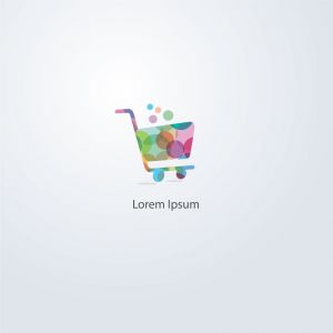 Shopping cart vector logo design, colorful trolley of goods illustration.	