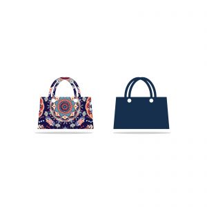 Colorful shopping bag vector logo design, Flowers pattern bag vector, handbag icon illustration.	
