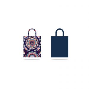 Colorful shopping bag vector logo design, Flowers pattern bag vector, handbag icon illustration.	