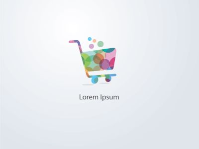 Shopping cart vector logo design, colorful trolley of goods illustration.	