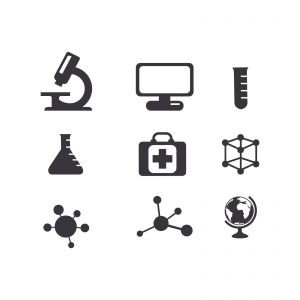 Medical healthcare, doctor icons. Drug testing, scientific discovery and disease prevention icons. 