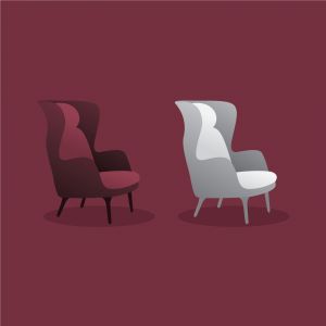 Chair cute furniture armchair and seat pouf design in furnished apartment interior illustration of business office-chair or easy-chair isolated on white background, vector, cartoon style