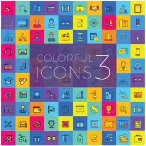 Web vector icons, Colorful icon designs, flat icons set, beautiful icons, business and technology icons, outline icons.