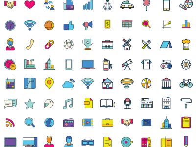 Web vector icons, Colorful icon designs, flat icons set, beautiful icons, business and technology icons, outline icons.