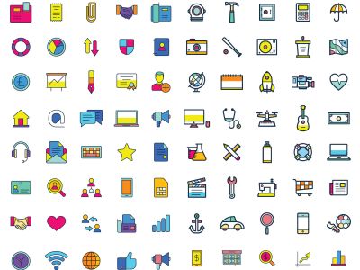 Web vector icons, Colorful icon designs, flat icons set, beautiful icons, business and technology icons, outline icons.