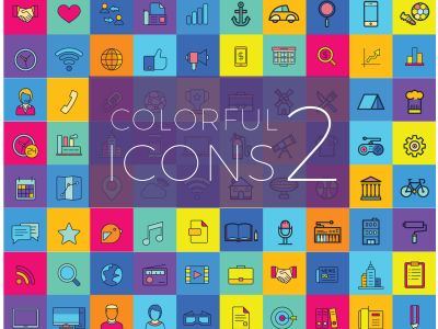 Web vector icons, Colorful icon designs, flat icons set, beautiful icons, business and technology icons, outline icons.
