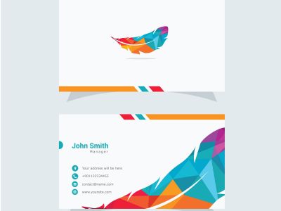 Polygonal feather vector design, colorful bird feather logo	 and busnise card