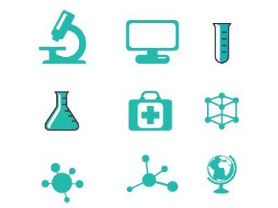 Medical healthcare, doctor icons. Drug testing, scientific discovery and disease prevention icons