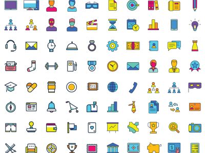 Web vector icons, Colorful icon designs, flat icons set, beautiful icons, business and technology icons, outline icons.