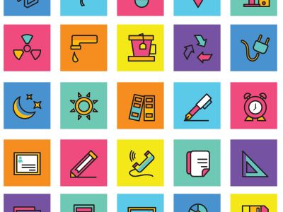 Web vector icons, Colorful icon designs, flat icons set, beautiful icons, business and technology icons, outline icons.