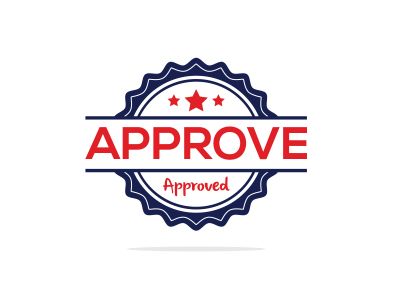   Save Download Preview Approved seal stamp vector icon. Approve accepted badge flat vec