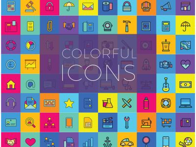 Web vector icons, Colorful icon designs, flat icons set, beautiful icons, business and technology icons, outline icons.
