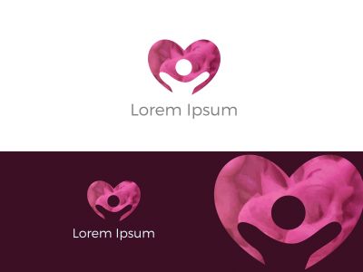 Child care center logo, charity and support vector concept, orphans in heart icon, love and happy life vector illustration.