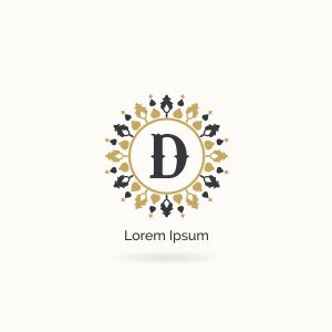 Golden D letter logo design. Luxury letter D monogram. Cosmetics and beauty product mandala illustration.
