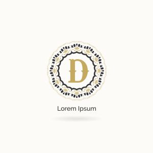 Golden D letter logo design. Luxury letter D monogram. Cosmetics and beauty product mandala illustration.