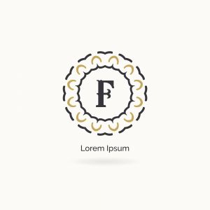 Golden F letter logo design. Luxury letter F monogram. Cosmetics and beauty product mandala illustration..