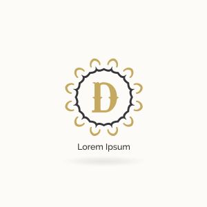 Golden D letter logo design. Luxury letter D monogram. Cosmetics and beauty product mandala illustration.