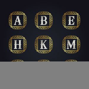 Luxury golden letters vector design. A, B, E, H, K, M, P, S, Z letter vector emblem.	