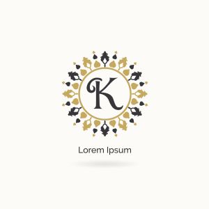 Golden K letter logo design. Luxury letter K monogram. Cosmetics and beauty product mandala illustration..