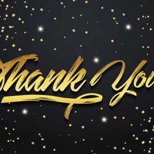 Thank you vector banner design. Silver shine thank you text on black background.	