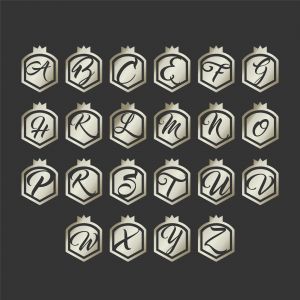  Golden luxury alphabet letters, A to Z letters in shield.