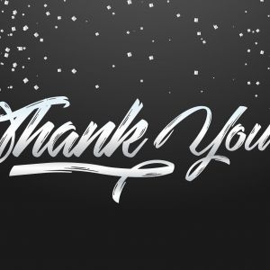 Thank you vector banner design. Silver shine thank you text on black background.	