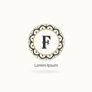 Golden F letter logo design. Luxury letter F monogram. Cosmetics and beauty product mandala illustration..